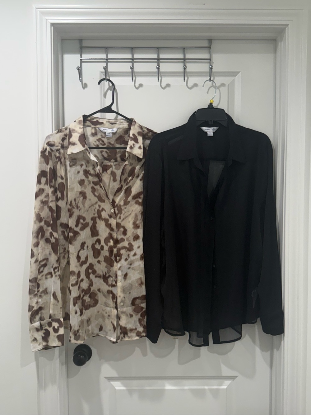 Leopard Print Button-Up Blouse & Black Sheer Shirt Duo -  NWOT
